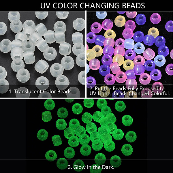 

PandaHall Transparent Plastic Beads, UV Reactive Beads, Barrel, Clear, 8x6mm, Hole: 3.5mm, about 2600pcs/500g Plastic Barrel Clear