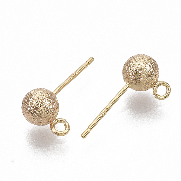 

PandaHall Brass Ball Stud Earring Findings, Nickel Free, with Loop, Textured, Real 18K Gold Plated, 14.5~16.5x5~5.5mm, Hole: 1.2mm, Pin...