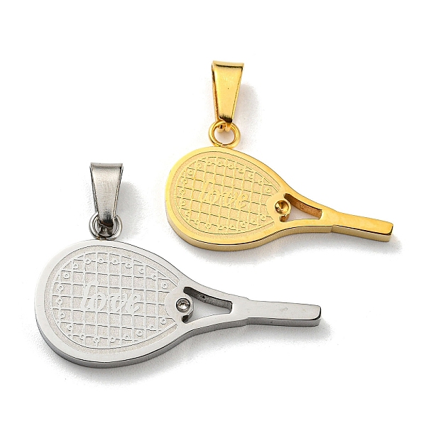 

PandaHall Ion Plating(IP) 304 Stainless Steel Pendants, with Rhinestone, Tennis Racket, Golden & Stainless Steel Color, 19x34x2.5mm, Hole...