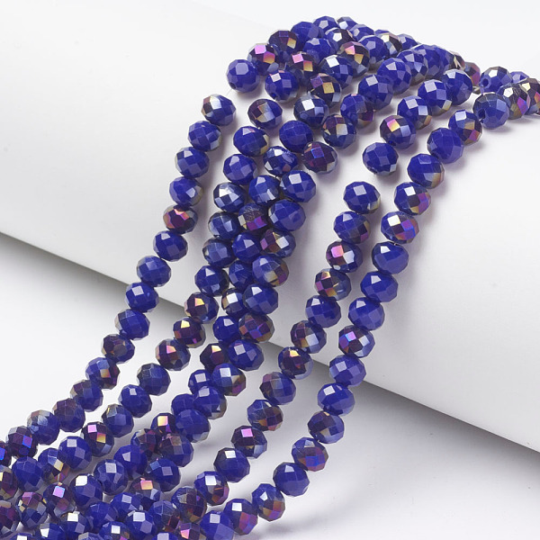 

PandaHall Electroplate Opaque Glass Beads Strands, Half Purple Plated, Faceted, Rondelle, Dark Blue, 8x6mm, Hole: 1mm, about 72pcs/strand...