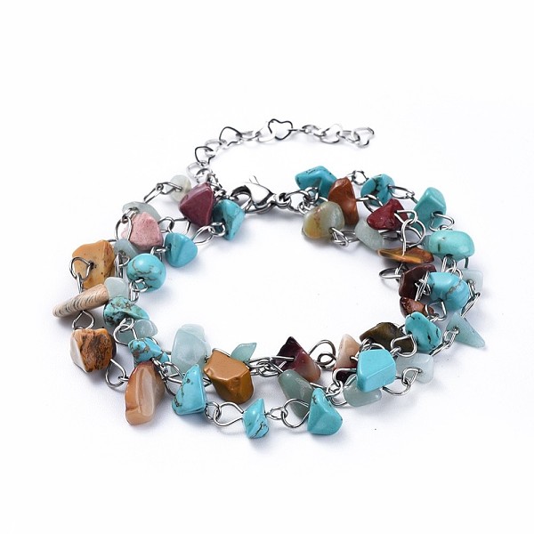 

PandaHall Chip Natural & Synthetic Mixed Stone Multi-strand Bracelets, with 304 Stainless Steel Findings, 7-1/8 inch(18cm) Synthetic...