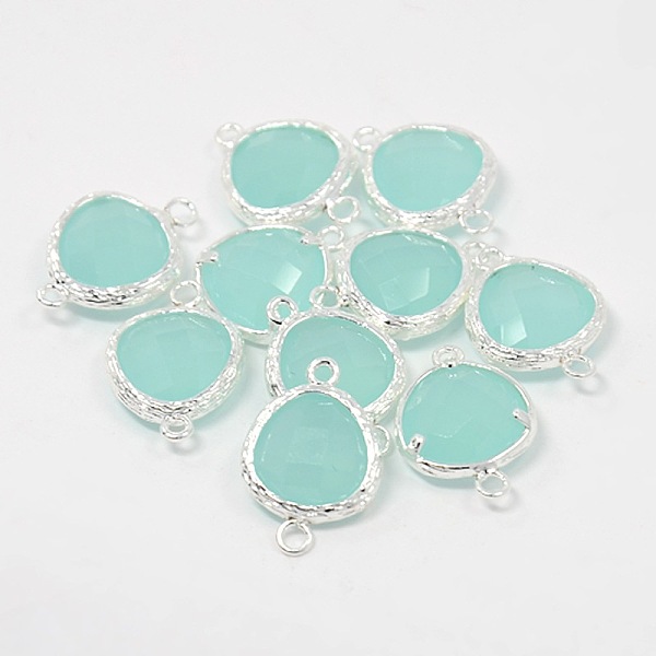 

PandaHall Silver Color Plated Brass Glass Links connectors, Faceted Triangle, Pale Turquoise, 19x13x5.5mm, Hole: 1mm Glass Triangle