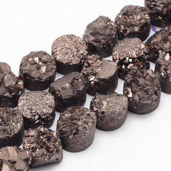 

PandaHall Electroplated Natural Druzy Quartz Crystal Bead Strands, Flat Round, Dyed, Brown, 7~12x5~10mm, Hole: 1.5mm, about 16pcs/strand...
