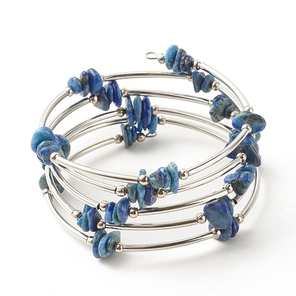 5-Loop Natural Lapis Lazuli Chip Beaded Wrap Bracelets For Women