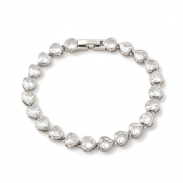 

PandaHall Clear Cubic Zirconia Heart Link Chain Bracelet, Rack Plating Brass Jewelry for Women, Cadmium Free & Lead Free, Platinum, 6-7/8...