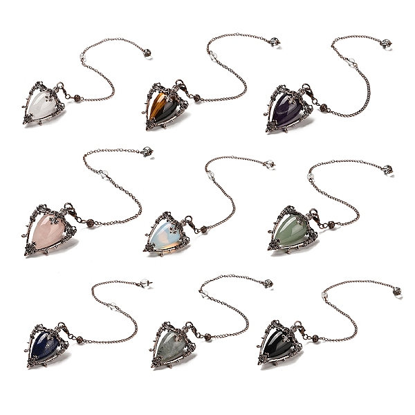 

PandaHall Mixed Gemstone Triangle Dowsing Pendulum Pendants, with Quartz Crystal Round Beads, Rack Plating Alloy Findings & Chains, Cadmium...