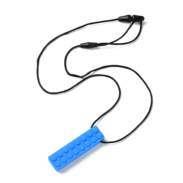 

PandaHall Building Blocks Food Grade Silicone Pendant Molar Stick Nursing Necklaces, Chewing Beads For Teethers, Blue, 425~791x1.5mm...
