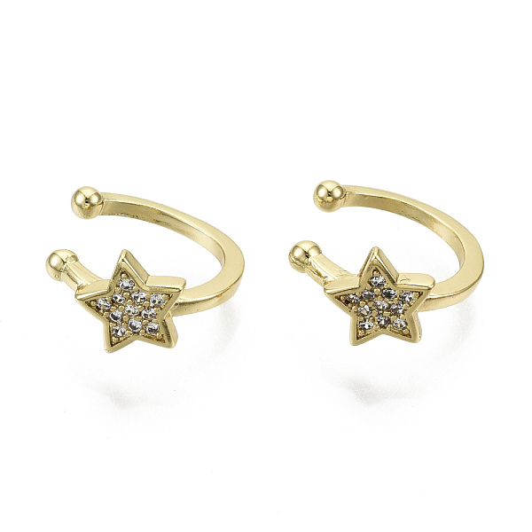 

PandaHall Brass Micro Pave Cubic Zirconia Cuff Earrings, Nickel Free, Star, Real 16K Gold Plated, Clear, 13x12x2mm, Inner Diameter: 9.5mm...