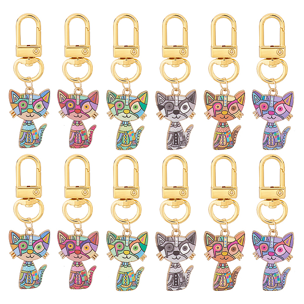 

PandaHall Unicraftale 2Sets Alloy Enamel Pendant Decoration, with Alloy Swivel Clasps, Cat, Mixed Color, 65mm, Cat: 30x19.5x2.5mm, 6 colors..., Multicolor