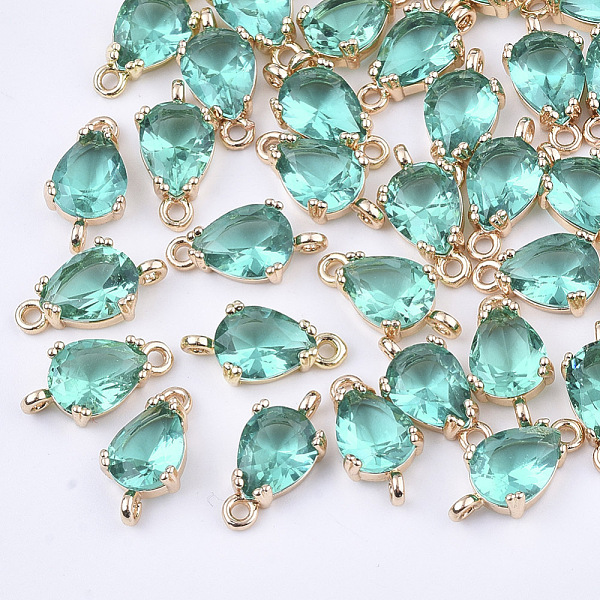 

PandaHall Transparent Glass Links connectors, with Brass Findings, Faceted, Teardrop, Light Gold, Light Sea Green, 13x7x3.5mm, Hole: 1.2mm...