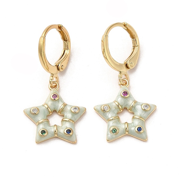 

PandaHall Star Real 18K Gold Plated Brass Dangle Leverback Earrings, with Enamel and Cubic Zirconia, Azure, 28.5x14.5mm Cubic Zirconia Star..., Blue