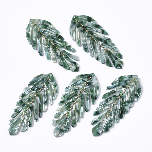 

PandaHall Cellulose Acetate(Resin) Big Pendants, with Iron Loops, Leaf, Golden, Cadet Blue, 70~76x29~31x3mm, Hole: 1.2mm Cellulose Acetate...