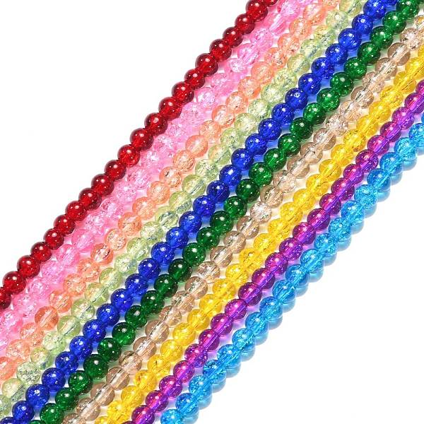 

PandaHall Mixed Crackle Glass Bead Strands, Round, Bead: 4mm in diameter, about 195pcs/strand, 32 inch long, hole: about 0.5mm Glass Round..., Multicolor