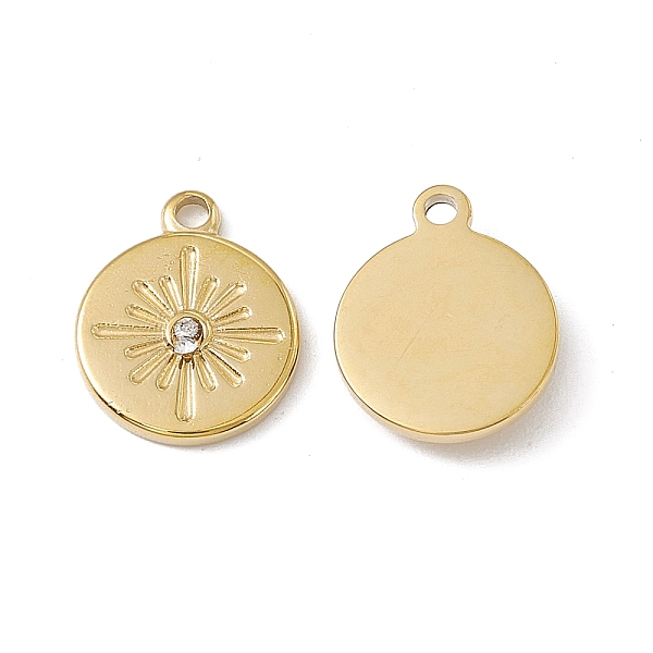 

PandaHall Vacuum Plating 201 Stainless Steel Charms, Crystal Rhinestone Flat Round with Star, Real 18K Gold Plated, 13x10.5x2mm, Hole: 1.2mm..., Clear