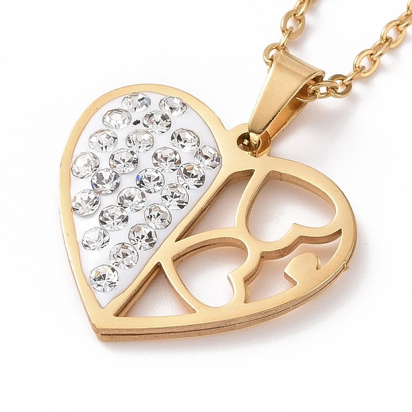 

PandaHall Crystal Rhinestone Heart Pendant Necklace with Vacuum Plating 304 Stainless Steel Chains for Women, Golden, 17.52 inch(44.5cm)..., Clear