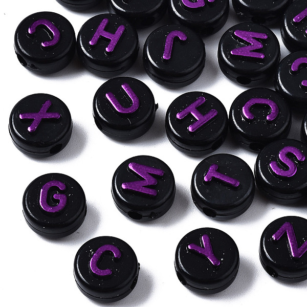 

PandaHall Opaque Black Acrylic Beads, Flat Round with Random Letters, Dark Orchid, 9.5x6mm, Hole: 2mm, about 1550pcs/500g Acrylic Flat Round