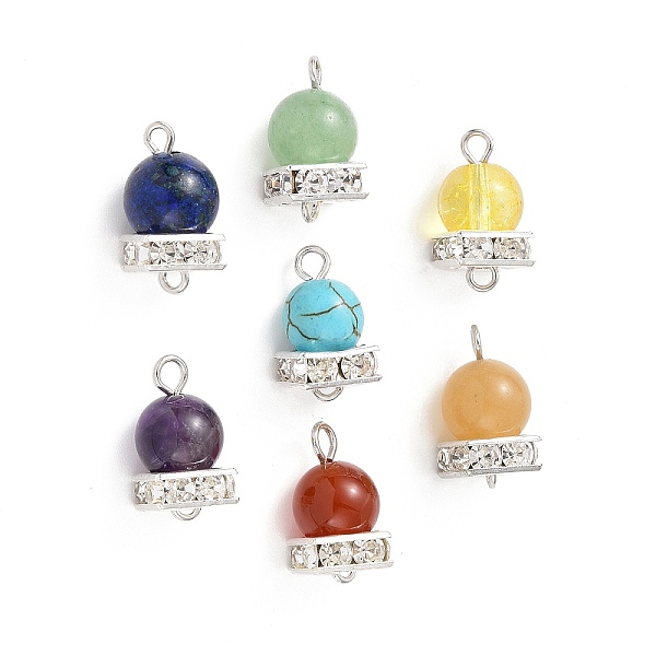 

PandaHall 7Pcs 7 Style Chakra Mixed Gemstone Connector Charms, Round Links, with Brass Crystal Rhinestone Spacer Beads, 16x8x8mm, Hole..., Clear