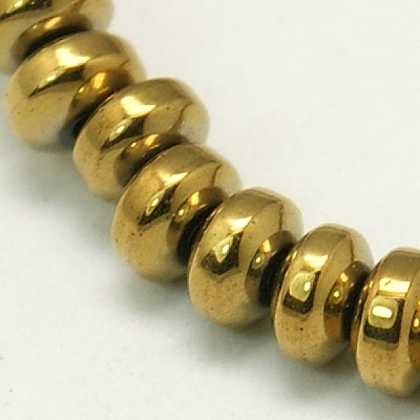 

PandaHall Non-Magnetic Synthetic Hematite Beads Strands, Grade A, Flat Round/Disc, Golden Plated, 3x2mm, Hole: 0.5mm, about 206pcs/strand...