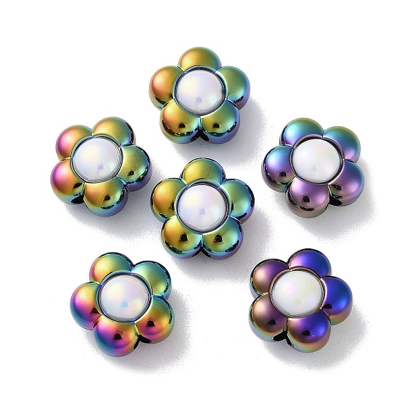 

PandaHall UV Plating Rainbow Iridescent Acrylic Beads, Two Tone, Bead in Bead, Flower, 16.5x9mm, Hole: 2.5mm Acrylic Flower