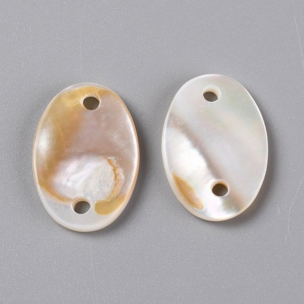 

PandaHall Natural Freshwater Shell Links Connectors, Oval, Seashell Color, 16x11x1.5~2mm, Hole: 1.5mm Shell Oval
