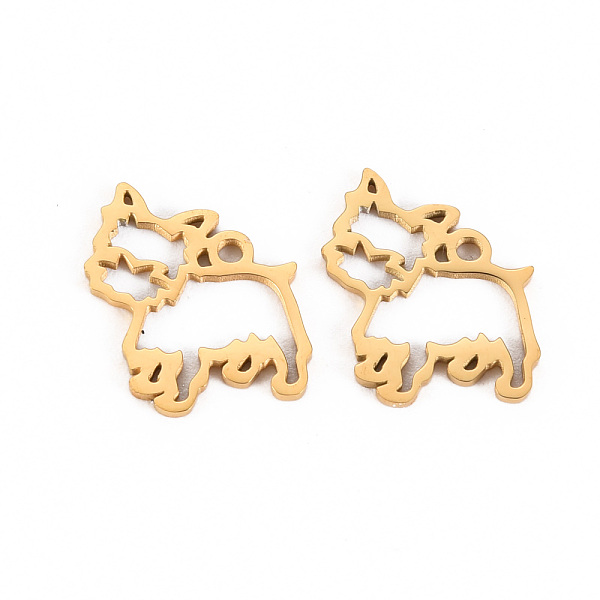 

PandaHall 304 Stainless Steel Links Connectors, Laser Cut, Dog, Real 14K Gold Plated, 13x14x1mm, Hole: 1.2mm 304 Stainless Steel Dog