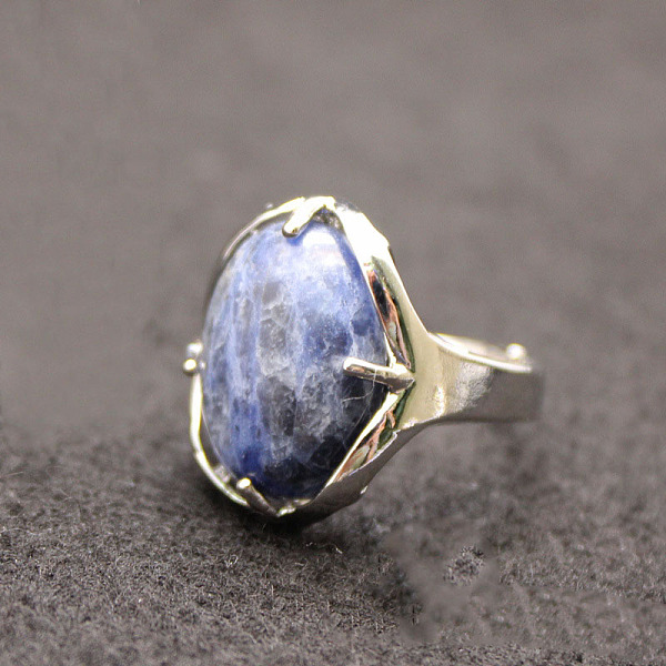 

PandaHall Oval Natural Sodalite Adjustable Ring, Platinum Alloy Jewelry for Women, Inner Diameter: 18mm Sodalite Oval