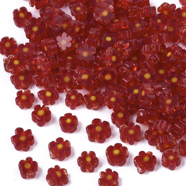 

PandaHall Glass Beads, Flower, Red, 4~6x4~6x2~3mm, Hole: 1mm Glass Flower Red