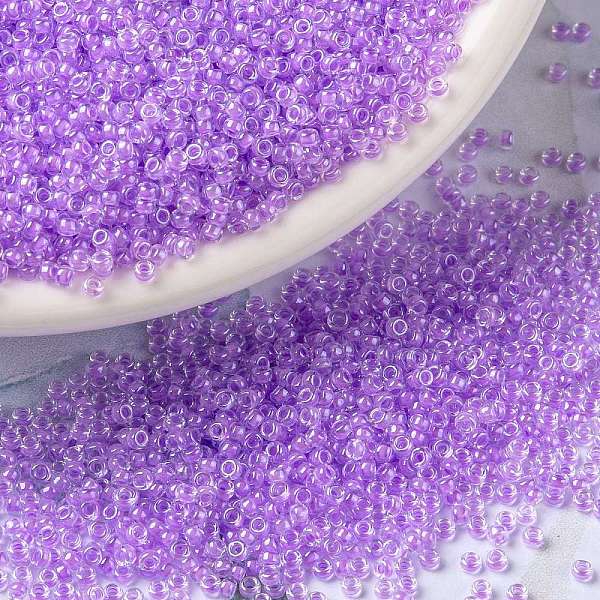 

PandaHall MIYUKI Round Rocailles Beads, Japanese Seed Beads, 15/0, (RR222) Orchid Lined Crystal, 1.5mm, Hole: 0.7mm, about 5555pcs/10g Glass..., Purple