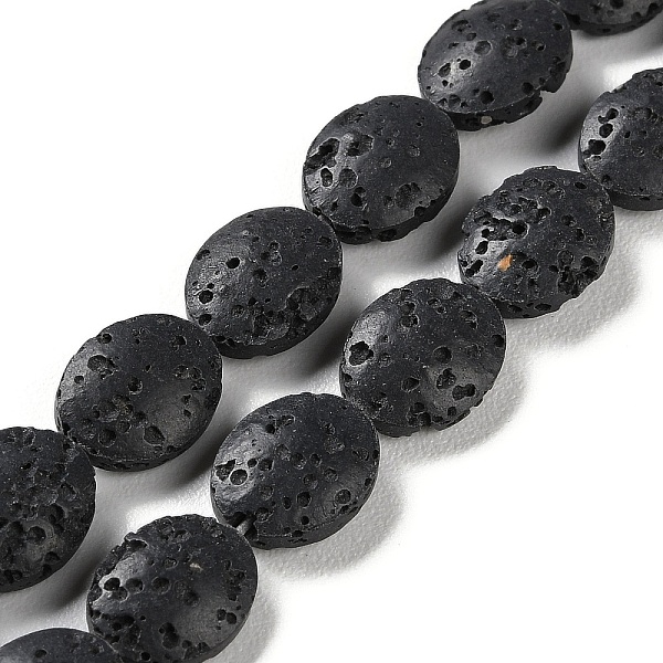 

PandaHall Natural Lava Rock Dyed Beads Strands, Flat Oval, Black, 10~11x8~8.5x4mm, Hole: 0.6mm, about 36pcs/strand, 14.80''(37.6cm) Lava...