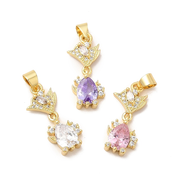

PandaHall Rack Plating Brass Micro Pave Cubic Zirconia Pendants, Cadmium Free & Lead Free, Long-Lasting, Flower & Teartrop, Mixed Color..., Multicolor