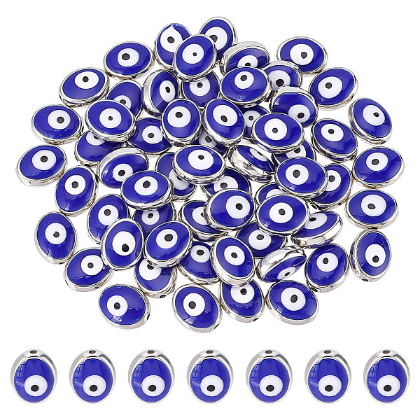 

PandaHall 60Pcs CCB Plastic Beads, with Enamel, Oval with Evil Eye, Blue, 12x9.5x5mm, Hole: 1.4mm Plastic Oval Blue