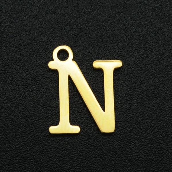 

PandaHall 201 Stainless Steel Charms, Laser Cut, Letter, Golden, Letter.N, 12x10x1mm, Hole: 1.5mm 201 Stainless Steel Letter N