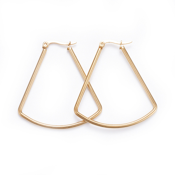 PandaHall Simple Fashion 304 Stainless Steel Hoop Earrings, Geometrical, Fan Shape, Golden, 43~44x40x2mm: Pin: 0.7x1mm Stainless Steel PandaHall Simple Fashion 304 Stainless Steel Hoop Earrings, Geometrical, Fan Shape, Golden, 43~44x40x2mm: Pin: 0.7x1mm Stainless Steel