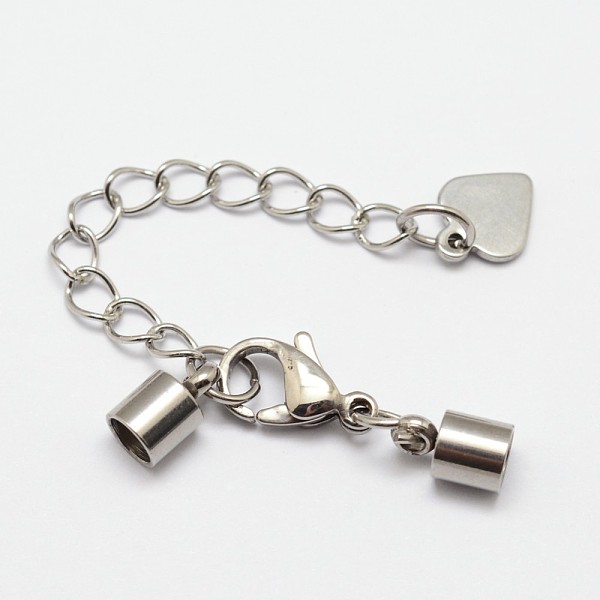 

PandaHall 304 Stainless Steel Chain Extender, with Cord Ends, Curb Chains and Lobster Claw Clasps, Stainless Steel Color, 30mm, Cord End...