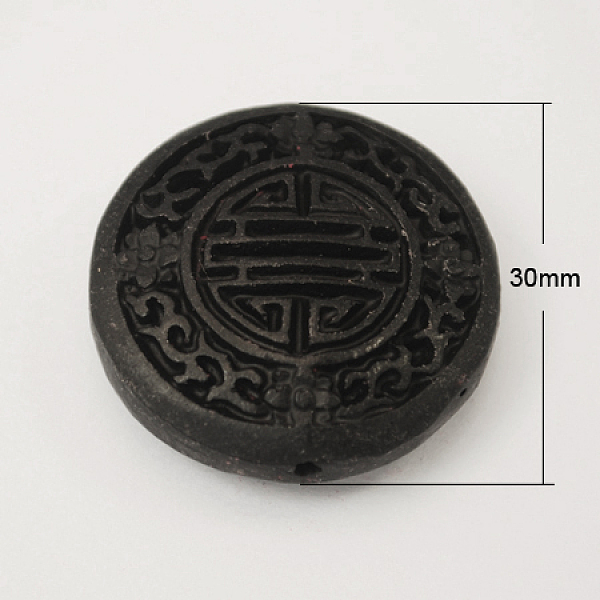 

PandaHall Cinnabar Beads, Carved Lacquerware, Flat Round, Black, 30x10mm, Hole: 2mm Cinnabar Flat Round Black