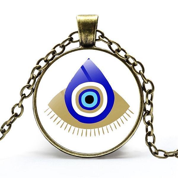 

PandaHall Alloy Cable Chain Necklaces, Glass Pendant Necklaces for Sweater, Antique Bronze, Evil Eye, 21-5/8 inch(55cm) Alloy Evil Eye Blue