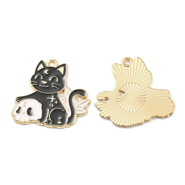 

PandaHall Alloy Enamel Pendants, Golden, Cat with Skull Charm, Black, 26x26.5x1mm, Hole: 1.8mm Alloy+Enamel Cat Shape Black
