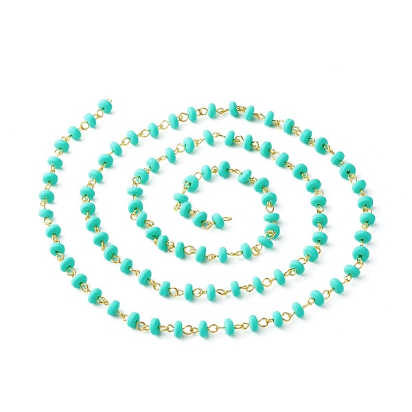 

PandaHall Handmade Polymer Clay Beaded Chain, Link Chain, with Golden Iron Eye Pin, for Bracelet Necklace Making, Medium Turquoise, 7x3.5mm...