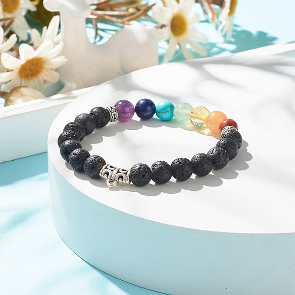 

PandaHall Natural Lava Rock & Mixed Gemstone Round Beaded Stretch Bracelet, 7 Chakra Jewelry for Women, Inner Diameter: 2-1/4 inch(5.6cm)...