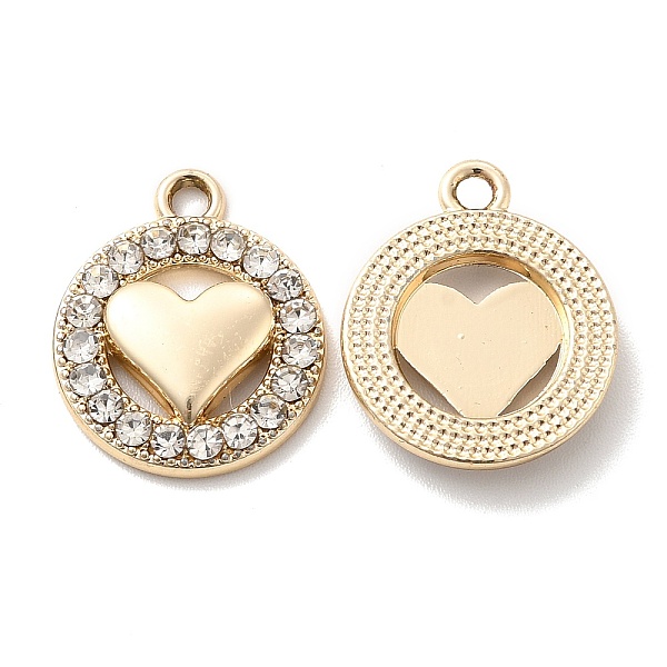 

PandaHall UV Plating Alloy Pendants, with Crystal Rhinestone, Flat Round with Heart Charms, Golden, 18.5x15.5x3mm, Hole: 1.6mm..., Clear