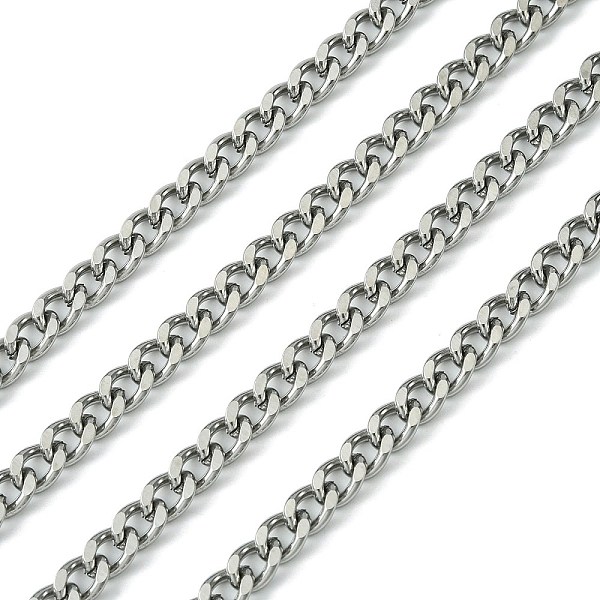 

PandaHall 304 Stainless Steel Cuban Link Chains, Chunky Chains, Curb Chains, with Spool, Faceted, Unwelded, Stainless Steel Color, 7x5x1.4mm...