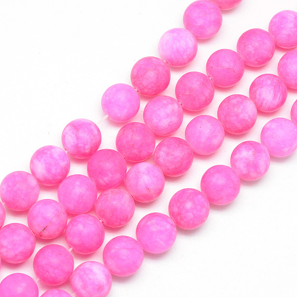 

PandaHall Natural White Jade Bead Strands, Dyed, Frosted, Round, Deep Pink, 10~11mm, Hole: 1.5mm, about 38~39pcs/strand, 14.9 inch White...
