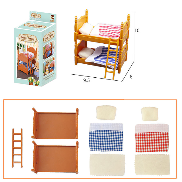 

PandaHall Mini Double Layer Plastic Bed, with Ladder & Mattress & Pillow & Tartan Pattern Quilt, Dollhouse Furniture Accessories, for...