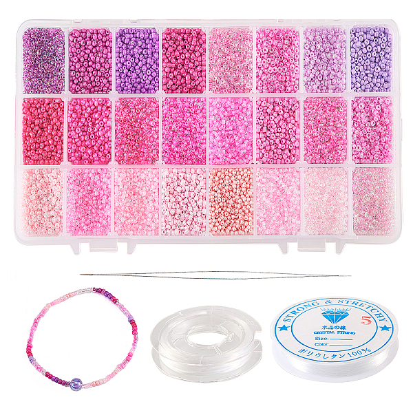 

PandaHall 480g 24 Colors Glass Round Seed Beads, Mixed Style, with 1Pc Beading Needles and 2 Rolls Elastic Crystal Thread, Pink, 2mm...