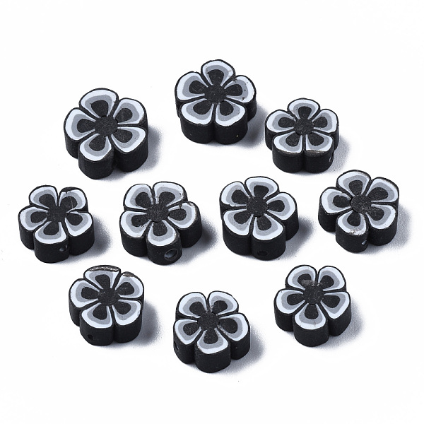 

PandaHall Handmade Polymer Clay Beads, Flower, Black, 7~10x7~11x3~5mm, Hole: 1.6mm Polymer Clay Flower Black