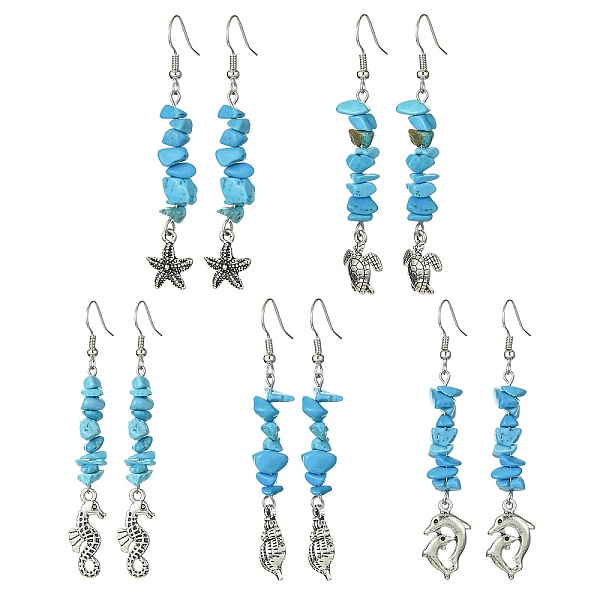 Synthetic Turquoise Chips Dangle Earring
