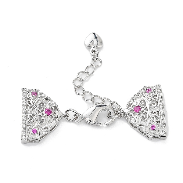 

PandaHall Brass Micro Pave Cubic Zirconia Chain Extender with Glass, Real Platinum Plated Necklace Layering Clasps, with Lobster Claw Clasps..., Pink