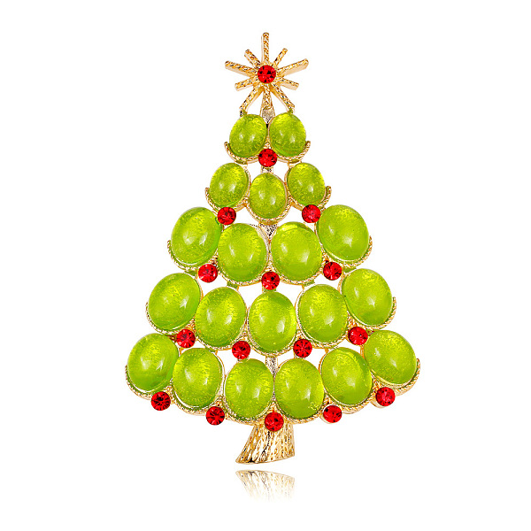 

PandaHall Christmas Tree Resin Brooch Pin with Rhinestone, Light Gold Alloy Brooch for Backpack Clothes, Yellow Green, 74x50mm...