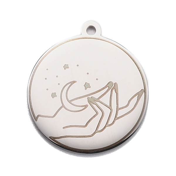 

PandaHall 304 Stainless Steel Pendants, Flat Round with Moon & Hand, Stainless Steel Color, 28x25x1.4mm, Hole: 2mm 304 Stainless Steel Flat...