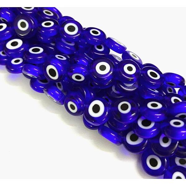 

PandaHall Handmade Evil Eye Lampwork Flat Round Bead Strands, Blue, 12x5mm, Hole: 1mm, about 33pcs/strand, 14.76 inch Lampwork Evil Eye Blue